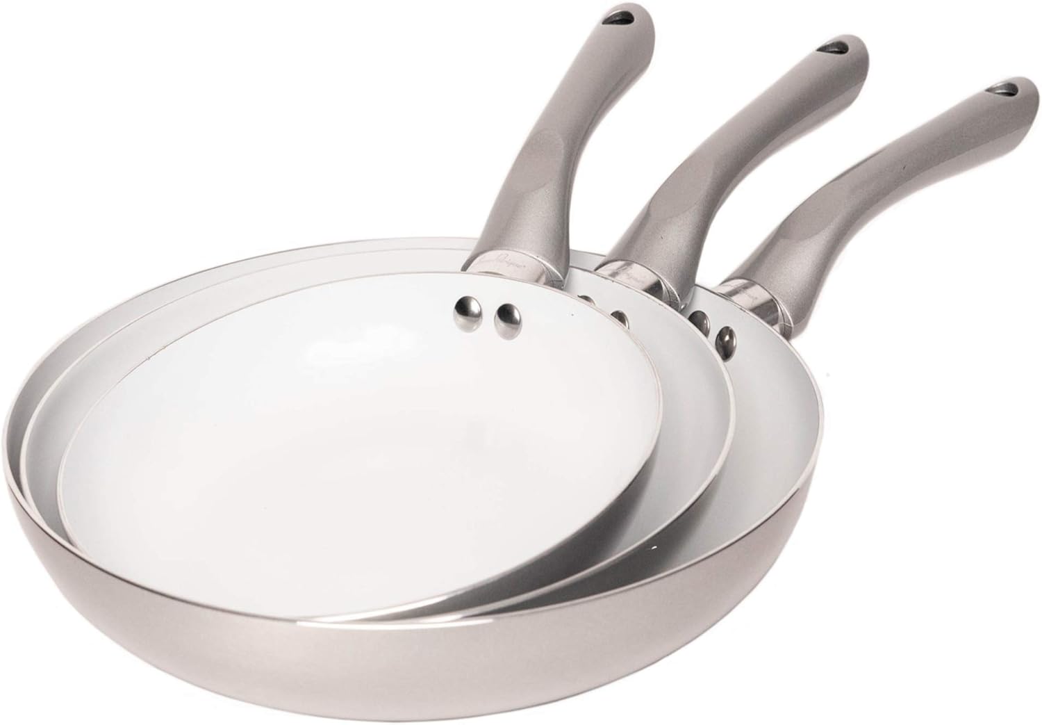 Set of 3 Jean-Patrique Bio Supreme Ceramic Frying Pans in Silver - Non-Stick Coating, Eco-Friendly