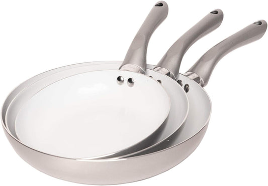 Set of 3 Jean-Patrique Bio Supreme Ceramic Frying Pans in Silver - Non-Stick Coating, Eco-Friendly