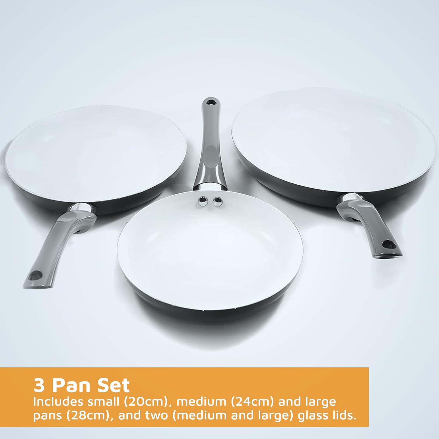 Set of 3 Jean-Patrique Bio Supreme Ceramic Frying Pans in Silver - Non-Stick Coating, Eco-Friendly