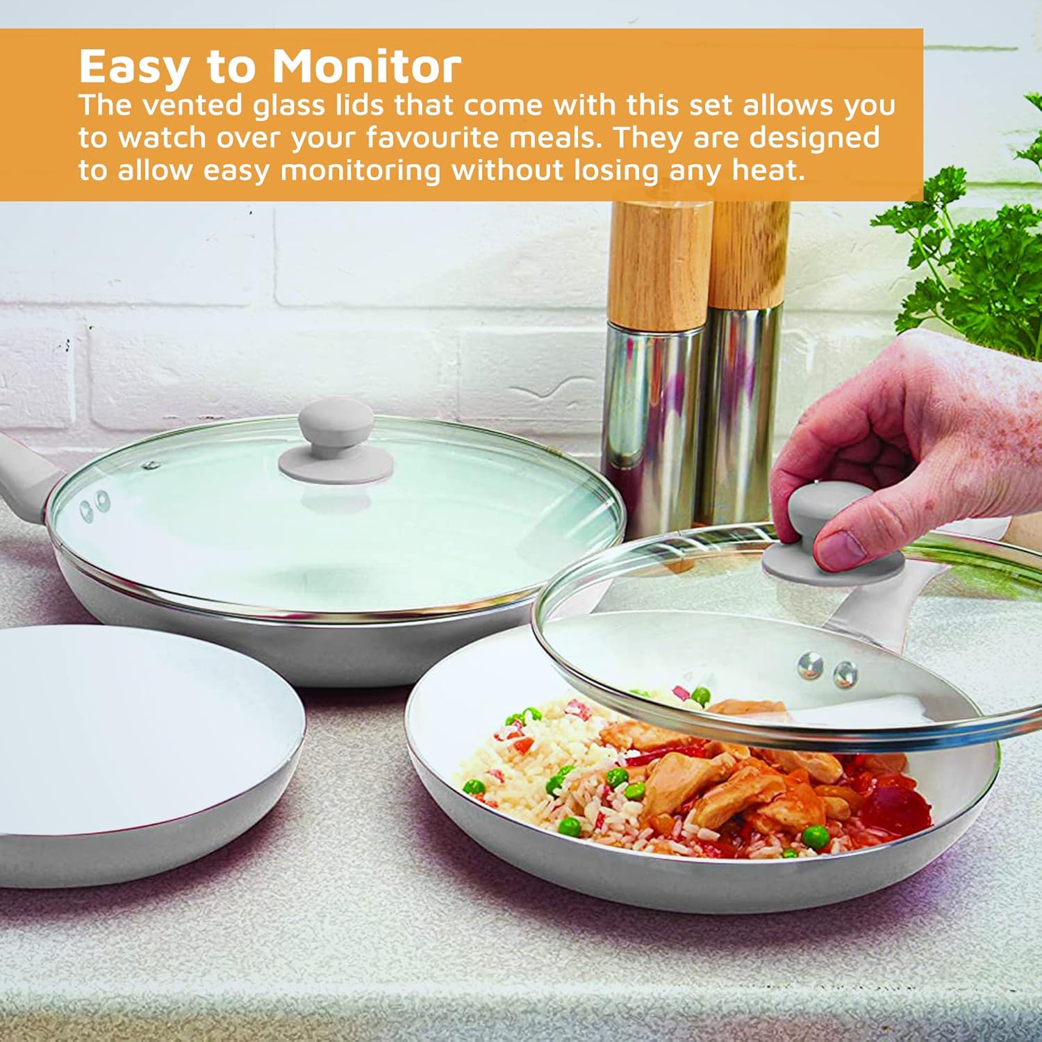 Set of 3 Jean-Patrique Bio Supreme Ceramic Frying Pans in Silver - Non-Stick Coating, Eco-Friendly