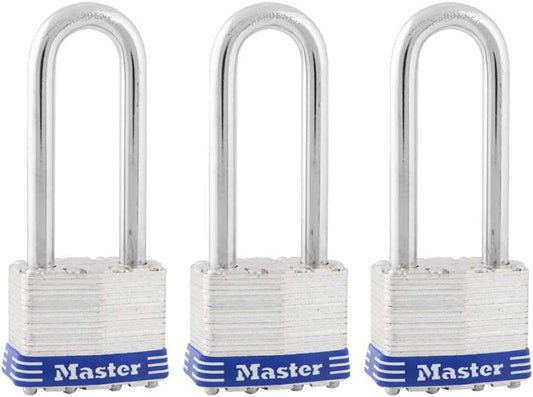Set of 3 Master Lock Silver Keyed-Alike Padlocks with Extra Long Shackle for Outdoor Use - WildKart