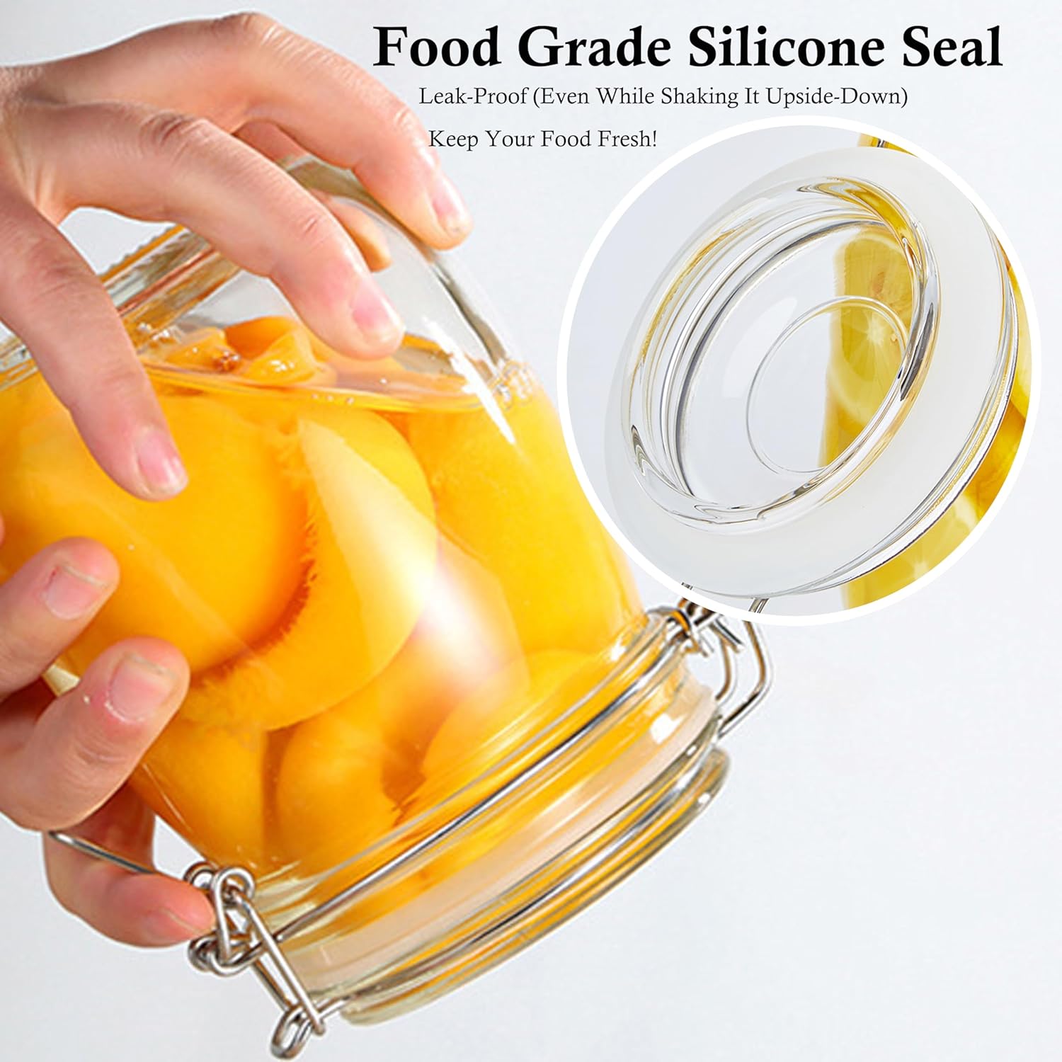 Set of 3 MBSRITY 24 oz Glass Jars with Airtight Lid - Wide Mouth Mason Storage Canisters for Coffee, Sugar, Nuts, and More