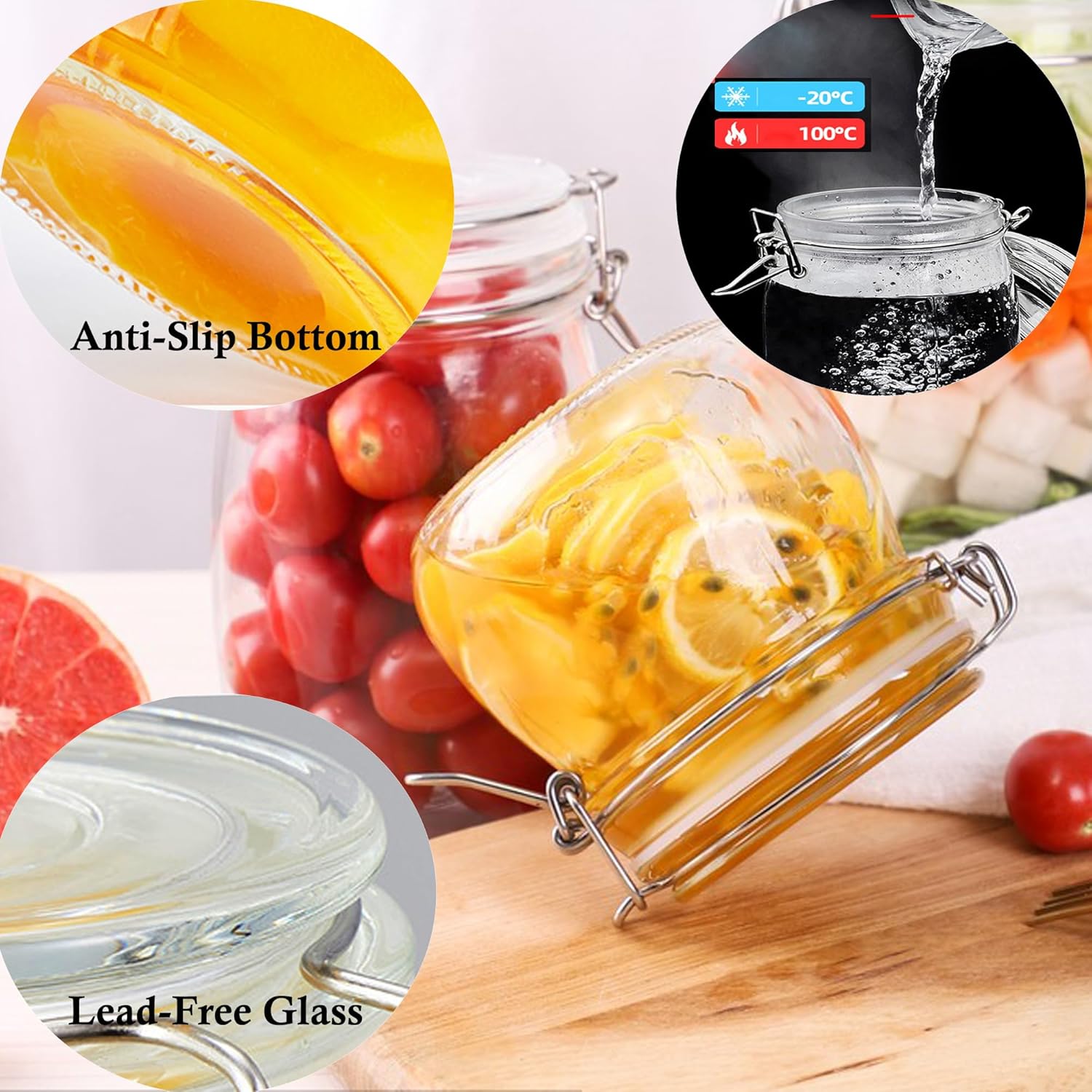 Set of 3 MBSRITY 24 oz Glass Jars with Airtight Lid - Wide Mouth Mason Storage Canisters for Coffee, Sugar, Nuts, and More