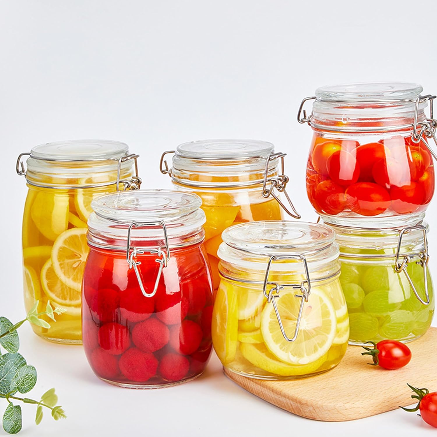 Set of 3 MBSRITY 24 oz Glass Jars with Airtight Lid - Wide Mouth Mason Storage Canisters for Coffee, Sugar, Nuts, and More