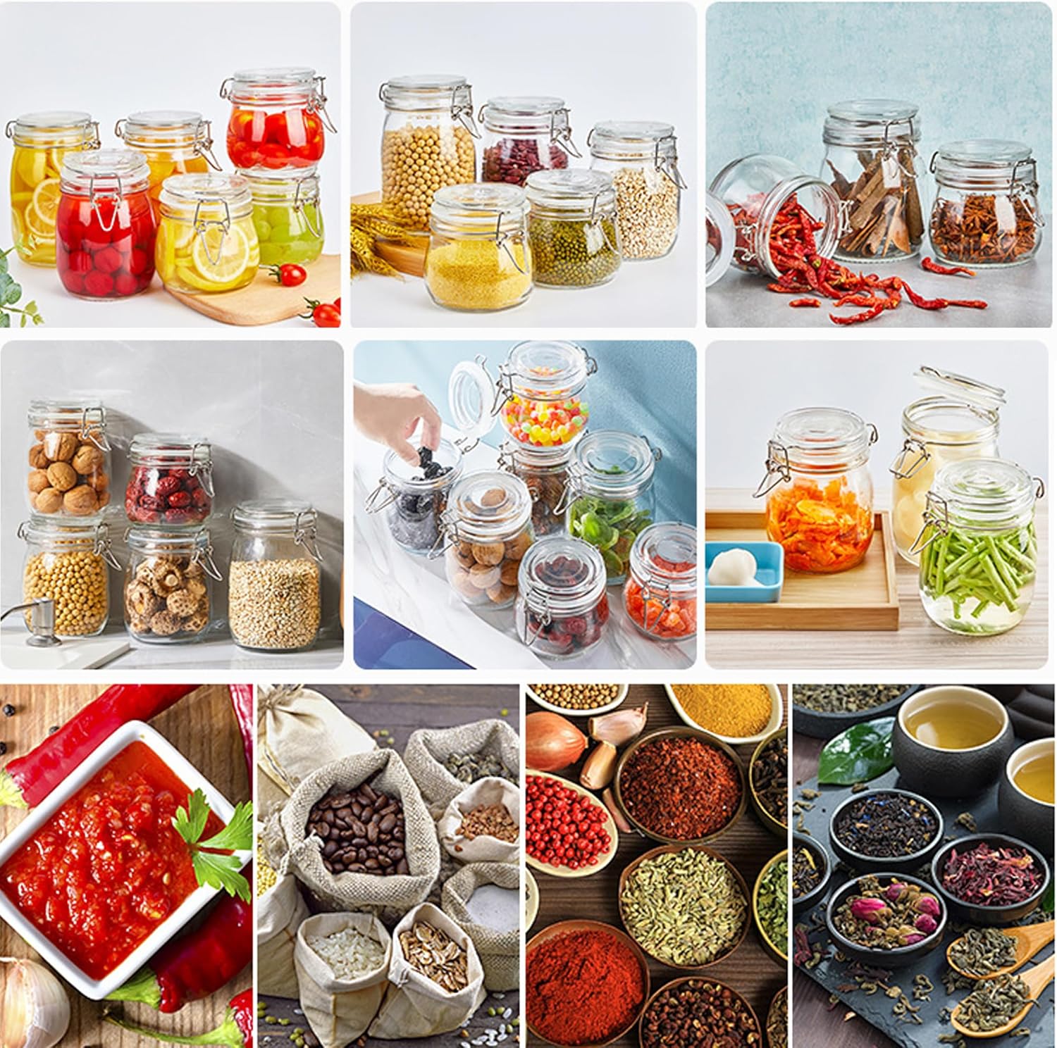 Set of 3 MBSRITY 24 oz Glass Jars with Airtight Lid - Wide Mouth Mason Storage Canisters for Coffee, Sugar, Nuts, and More