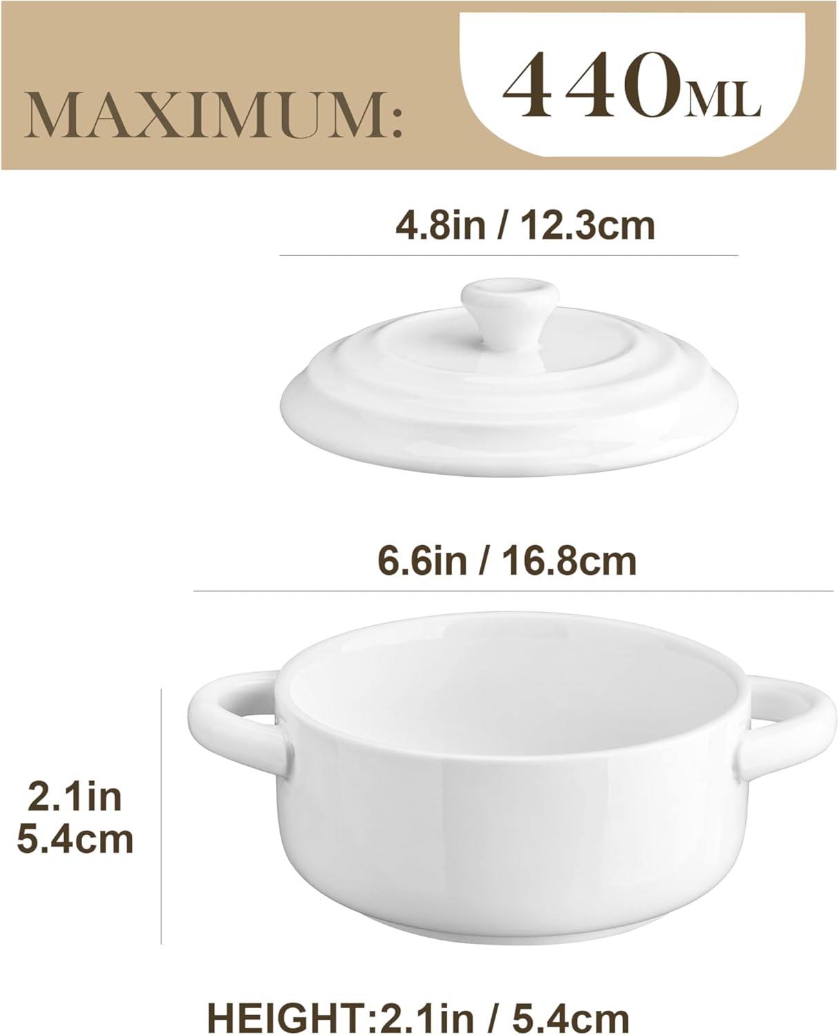 Set of 3 Mini Cocotte Ceramic Baking Dishes for Oven, Small Casserole Dishes 14 OZ by MALACASA