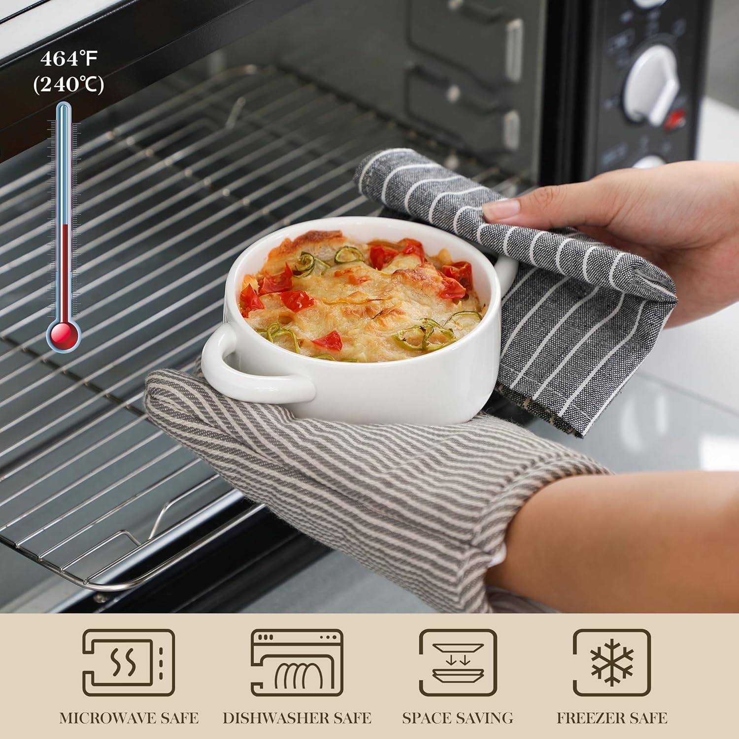 Set of 3 Mini Cocotte Ceramic Baking Dishes for Oven, Small Casserole Dishes 14 OZ by MALACASA