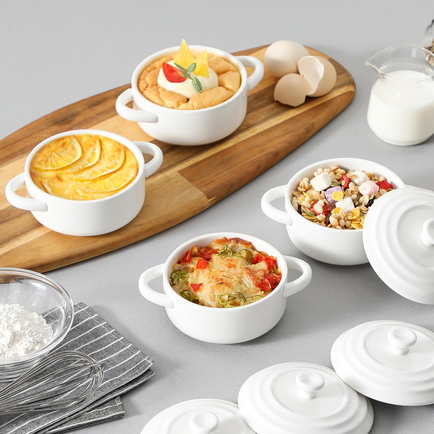 Set of 3 Mini Cocotte Ceramic Baking Dishes for Oven, Small Casserole Dishes 14 OZ by MALACASA