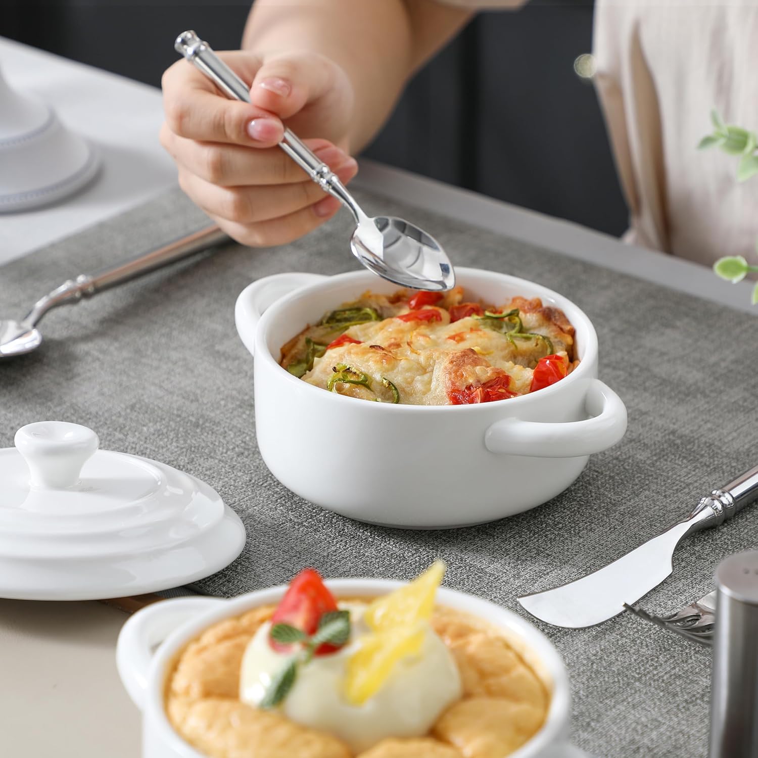 Set of 3 Mini Cocotte Ceramic Baking Dishes for Oven, Small Casserole Dishes 14 OZ by MALACASA