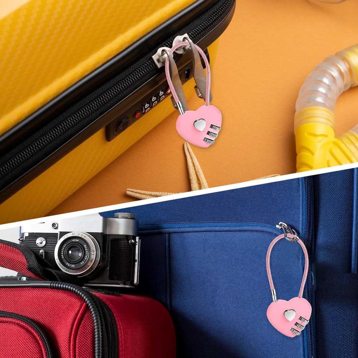 Set of 3 Pink 3-Digit Combination Locks with Heart Design, Waterproof Mini Padlocks for Travel Bags, Suitcases, and Backpacks