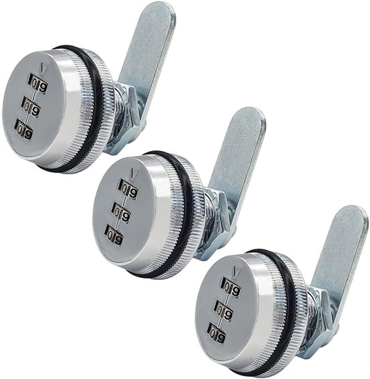 Set of 3 Puyueo Digital Combination Cabinet Locks - Password Code Locks, Chrome Finish, 20mm Size