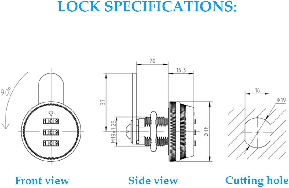 Set of 3 Puyueo Digital Combination Cabinet Locks - Password Code Locks, Chrome Finish, 20mm Size