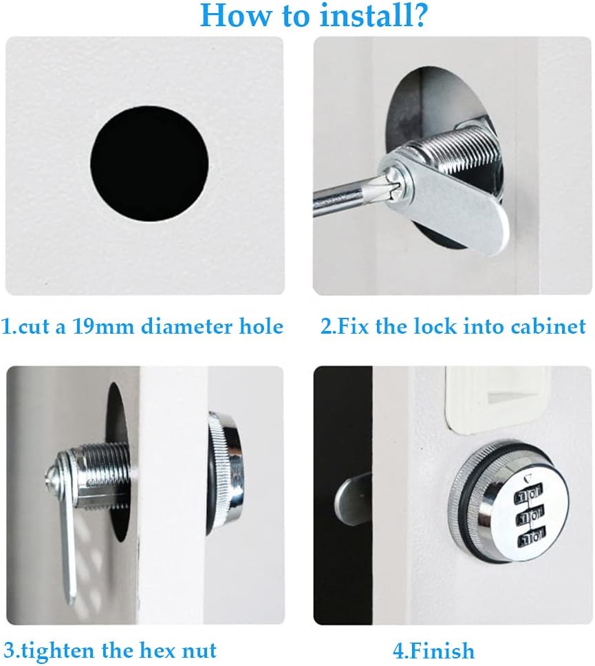 Set of 3 Puyueo Digital Combination Cabinet Locks - Password Code Locks, Chrome Finish, 20mm Size