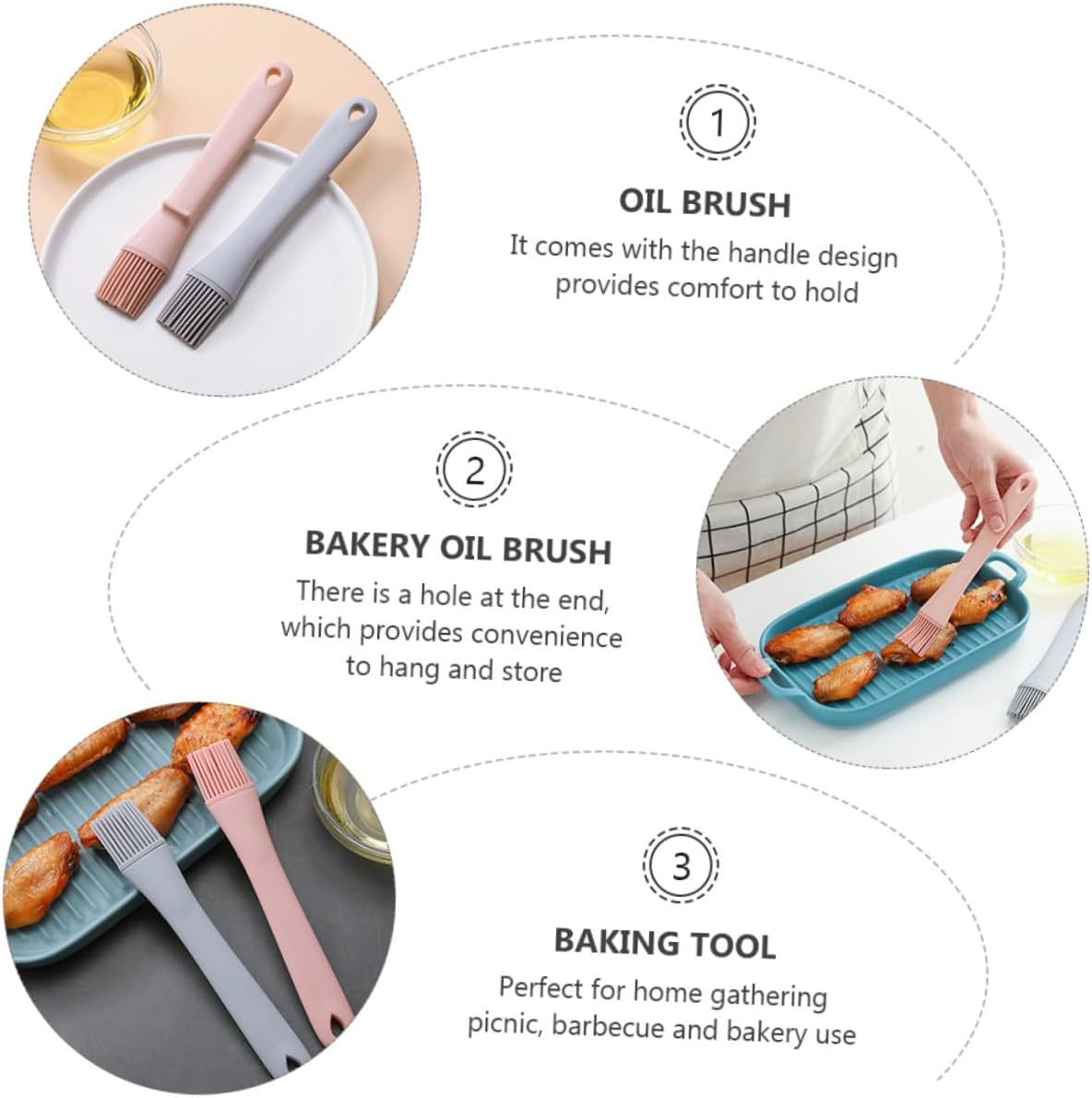 Set of 3 Silicone Oil Brushes for Cooking, Baking, and Grilling - Non-Stick Kitchen Utensils for Oven, Fryer, and Grill