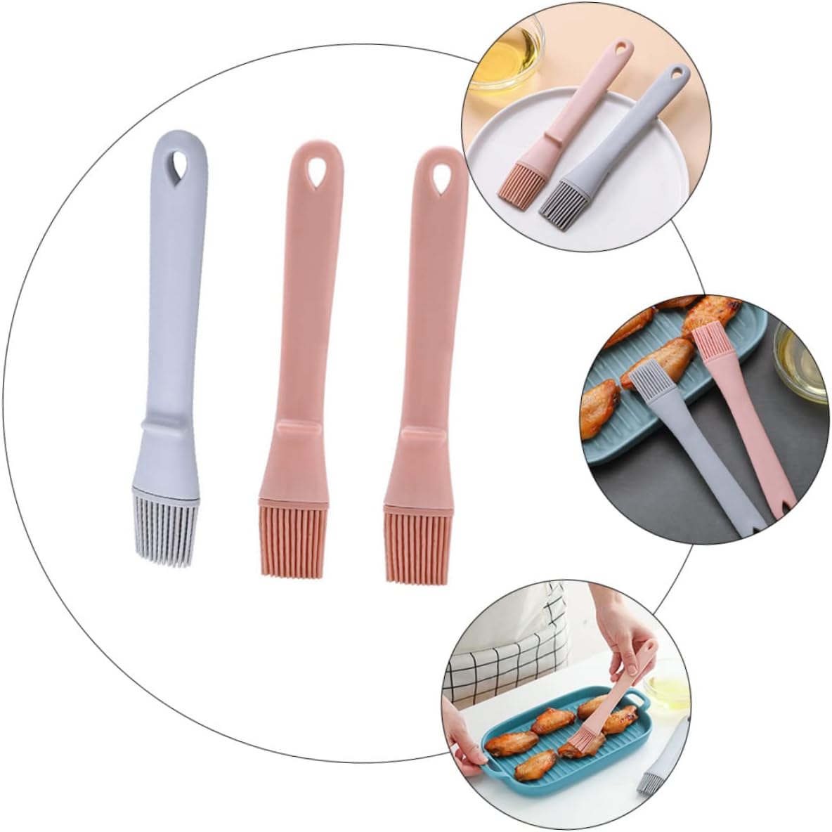 Set of 3 Silicone Oil Brushes for Cooking, Baking, and Grilling - Non-Stick Kitchen Utensils for Oven, Fryer, and Grill