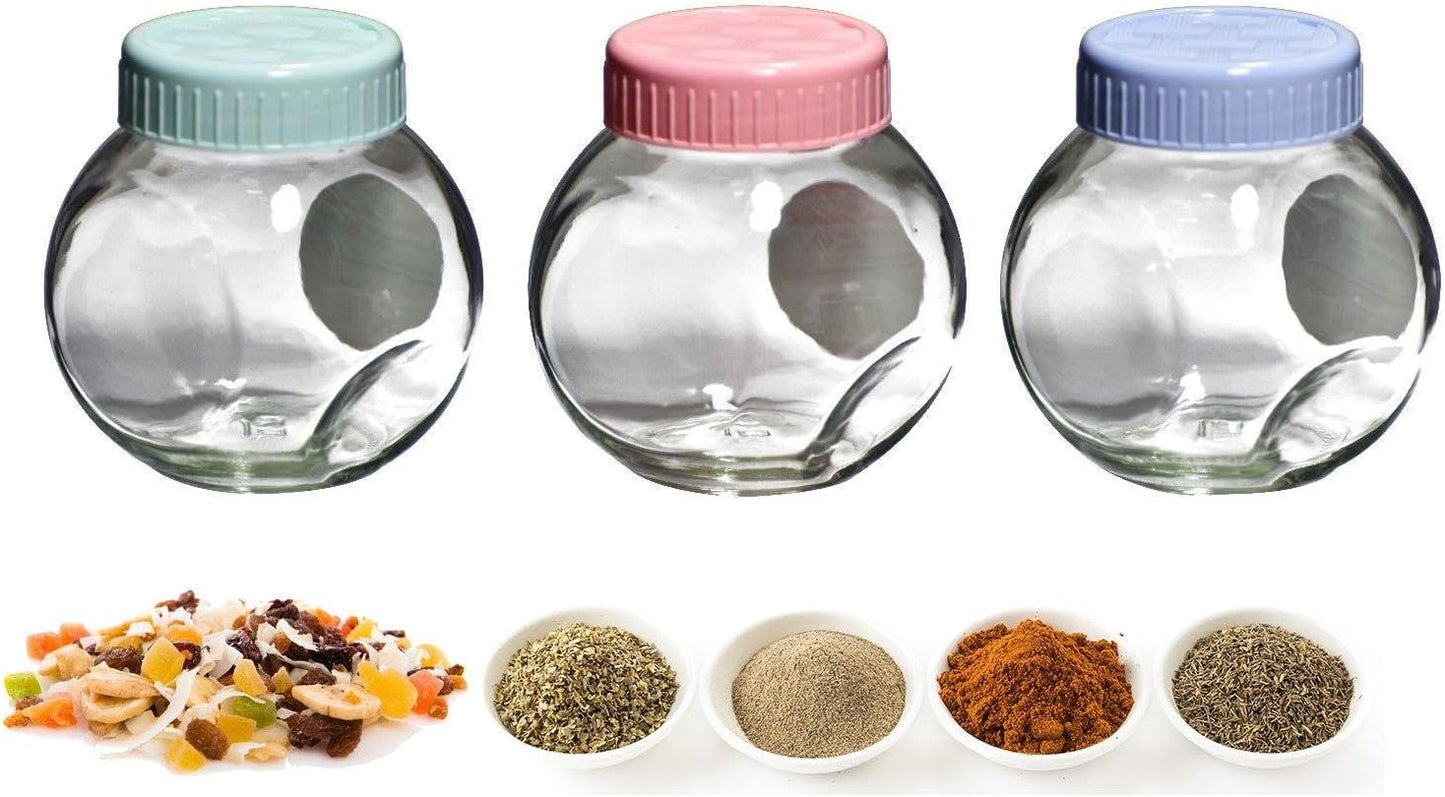 Set of 3 uniware GL0500 BPA Free Glass Jars, 500ml, Assorted Colors - Made In Turkey
