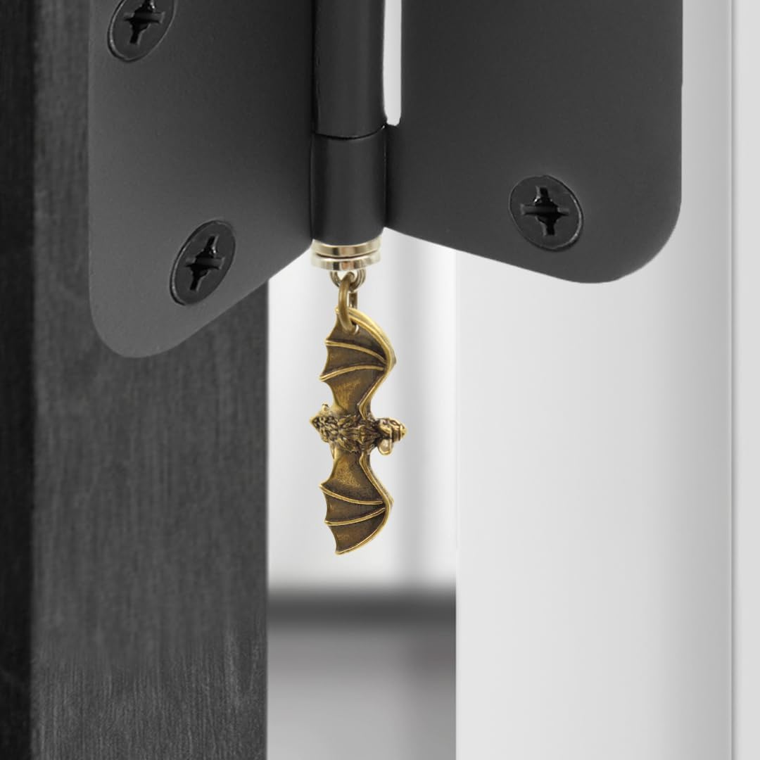 Set of 3 Wallertree Brass Bat Hinge Head Decor - Magnetic Dropper Hanging Bats - Miniature Door Hinge Heads