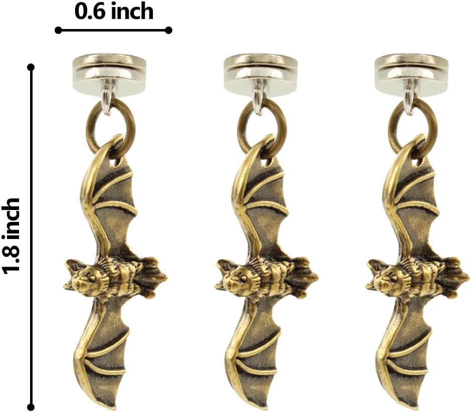 Set of 3 Wallertree Brass Bat Hinge Head Decor - Magnetic Dropper Hanging Bats - Miniature Door Hinge Heads