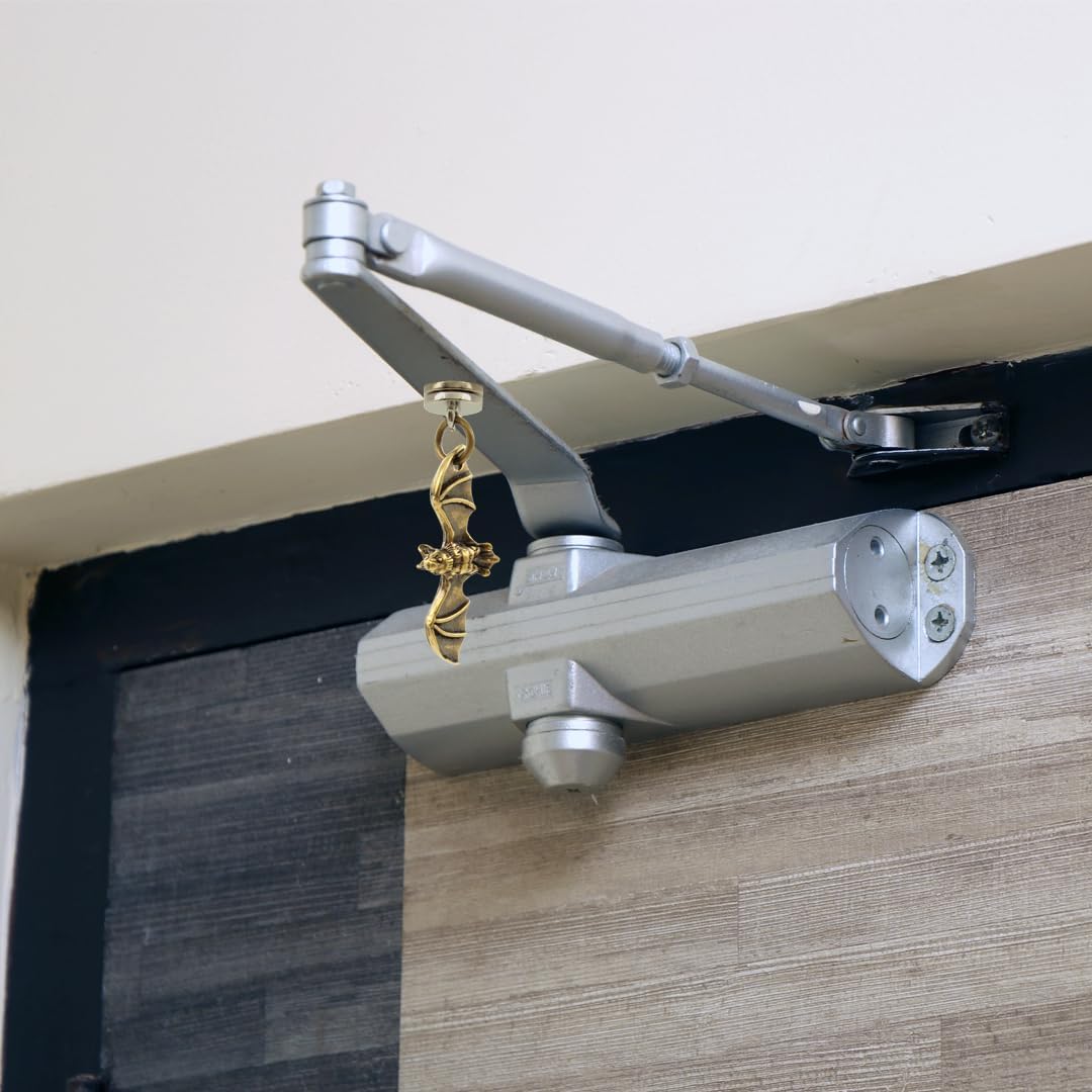 Set of 3 Wallertree Brass Bat Hinge Head Decor - Magnetic Dropper Hanging Bats - Miniature Door Hinge Heads