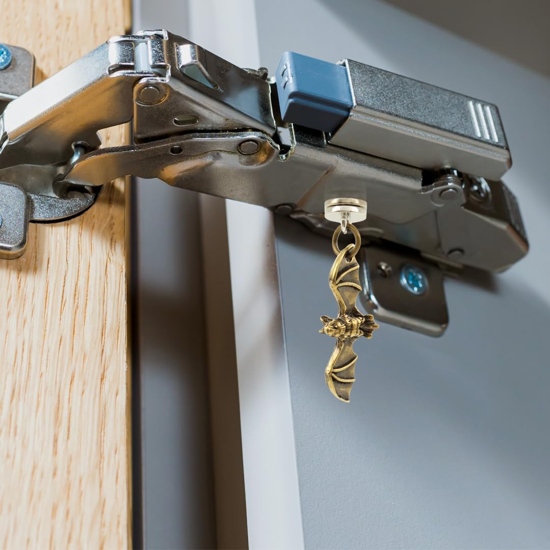 Set of 3 Wallertree Brass Bat Hinge Head Decor - Magnetic Dropper Hanging Bats - Miniature Door Hinge Heads