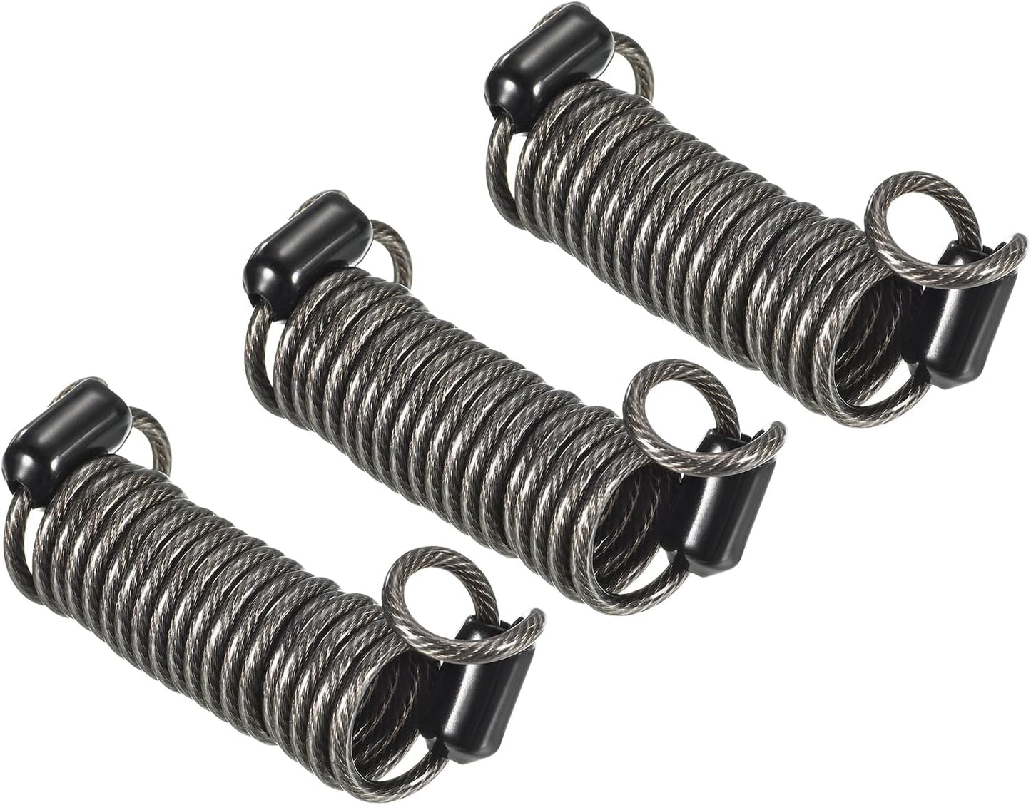 Set of 3 YOKIVE Security Steel Cables with Double Loop, Coated Baggage Spring Lock Wire Rope for Luggage, Bicycles, Doors - Black, 2.5mmx1m