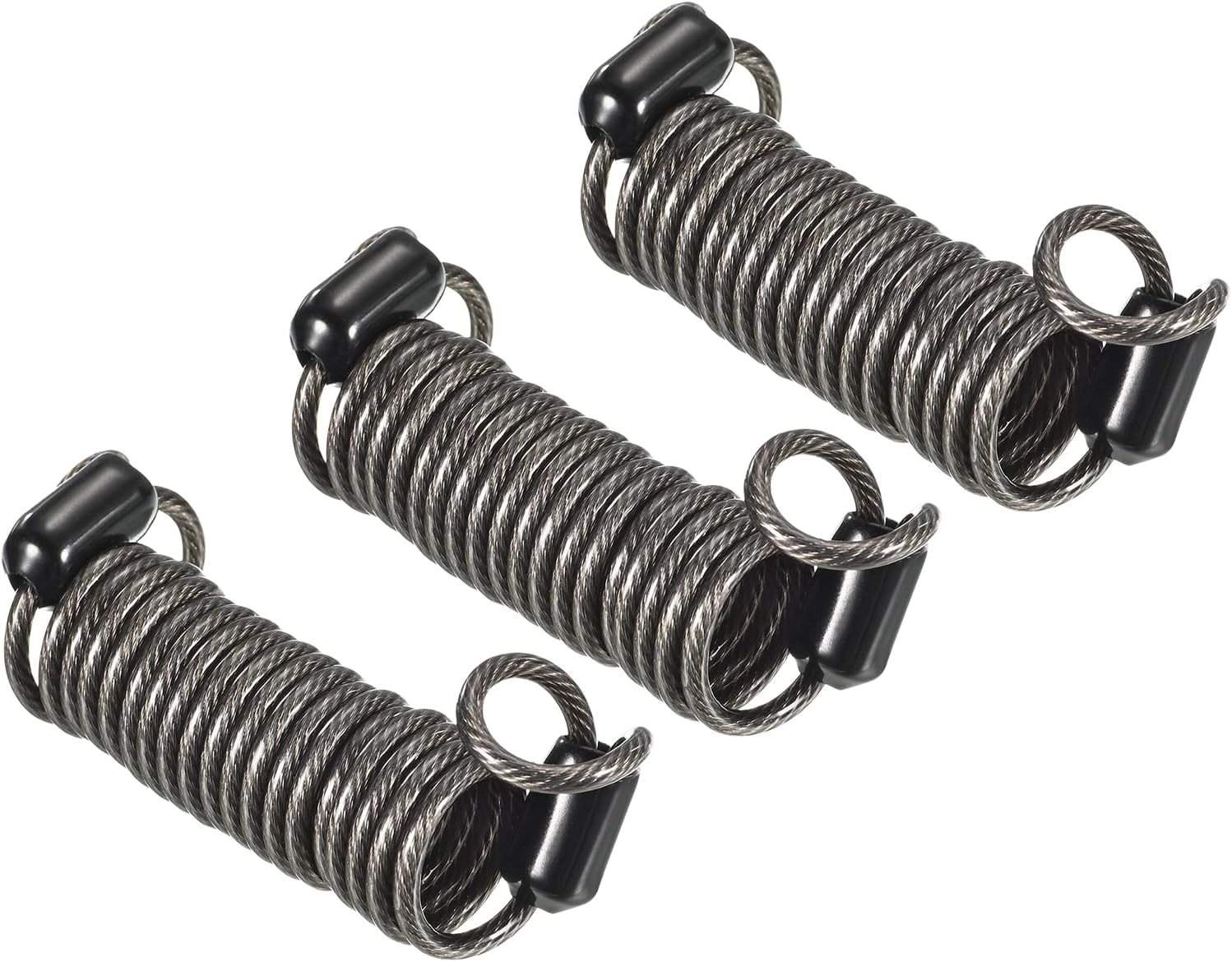 Set of 3 YOKIVE Security Steel Cables with Double Loop, Coated Baggage Spring Lock Wire Rope for Luggage, Bicycles, Doors - Black, 2.5mmx1m