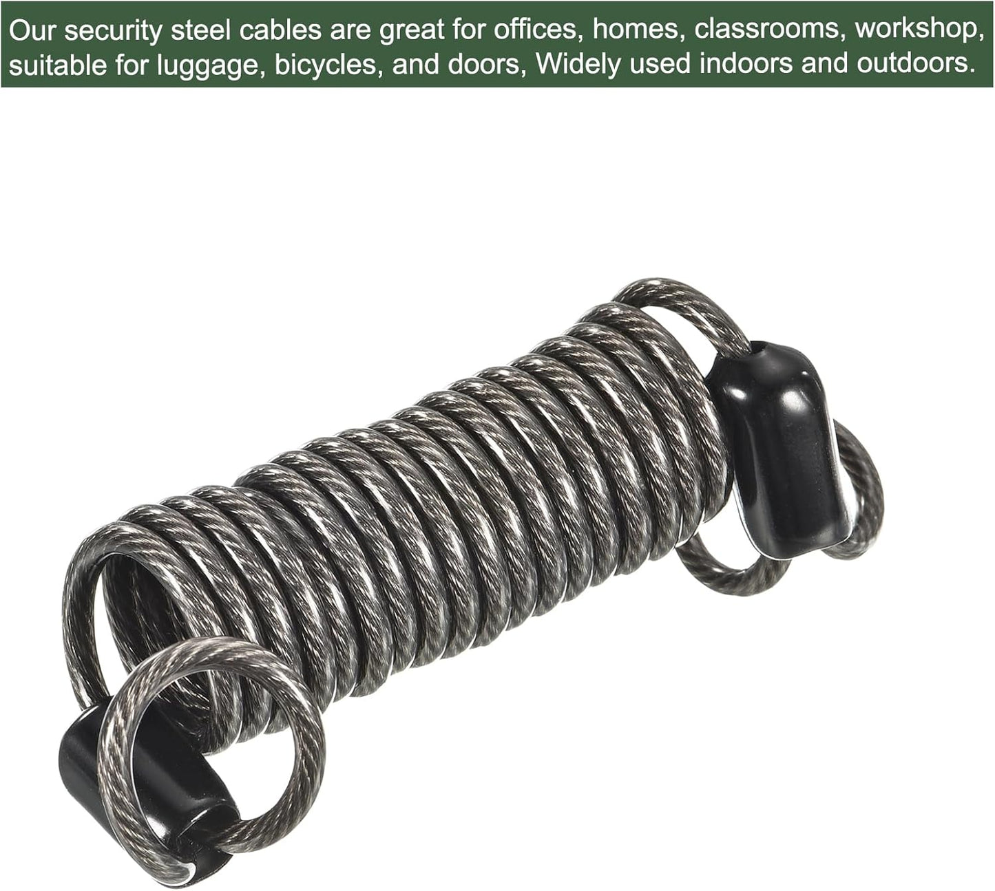 Set of 3 YOKIVE Security Steel Cables with Double Loop, Coated Baggage Spring Lock Wire Rope for Luggage, Bicycles, Doors - Black, 2.5mmx1m