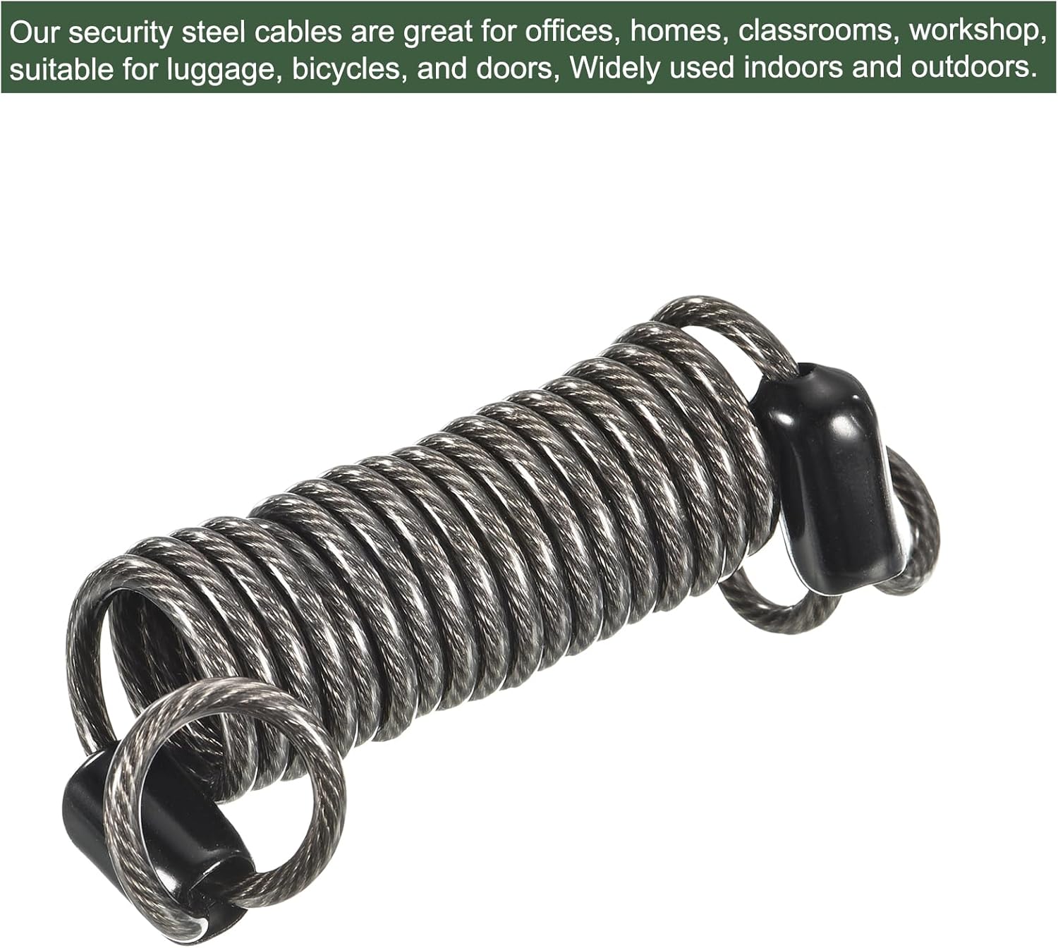 Set of 3 YOKIVE Security Steel Cables with Double Loop, Coated Baggage Spring Lock Wire Rope for Luggage, Bicycles, Doors - Black, 2.5mmx1m