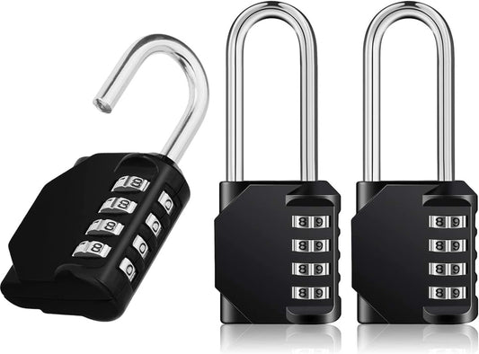 Set of 3 ZHEGE Weatherproof Combination Locks - 4 Digit Resettable Padlocks for Gym, School, Gates, Doors, Hasps Storage (Black)