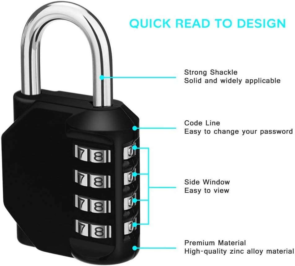 Set of 3 ZHEGE Weatherproof Combination Locks - 4 Digit Resettable Padlocks for Gym, School, Gates, Doors, Hasps Storage (Black)