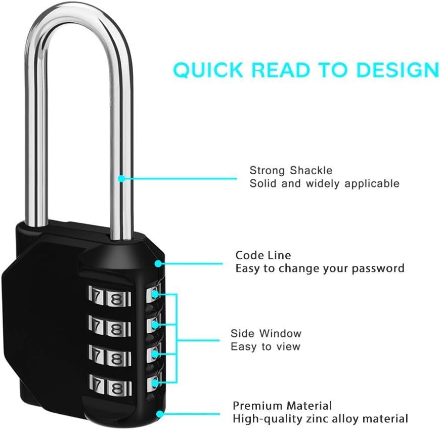 Set of 3 ZHEGE Weatherproof Combination Locks - 4 Digit Resettable Padlocks for Gym, School, Gates, Doors, Hasps Storage (Black)