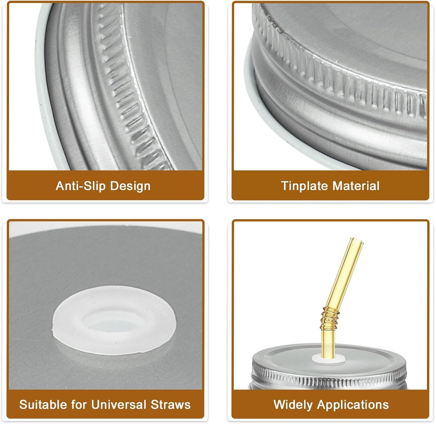 Set of 30 Reusable Mason Jar Lids with Straw Hole, 70mm Tinplate Canning Lids for Regular Mouth Jars - Ideal for DIY, Drinking, and Food Storage - Silver Color