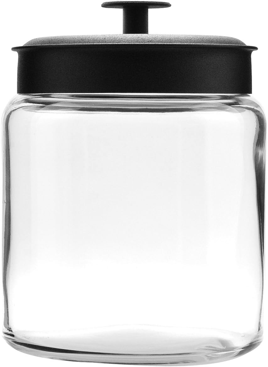 Set of 4 Anchor Hocking 96 oz Mini Montana Glass Jars with Black Metal Lids, Dishwasher Safe