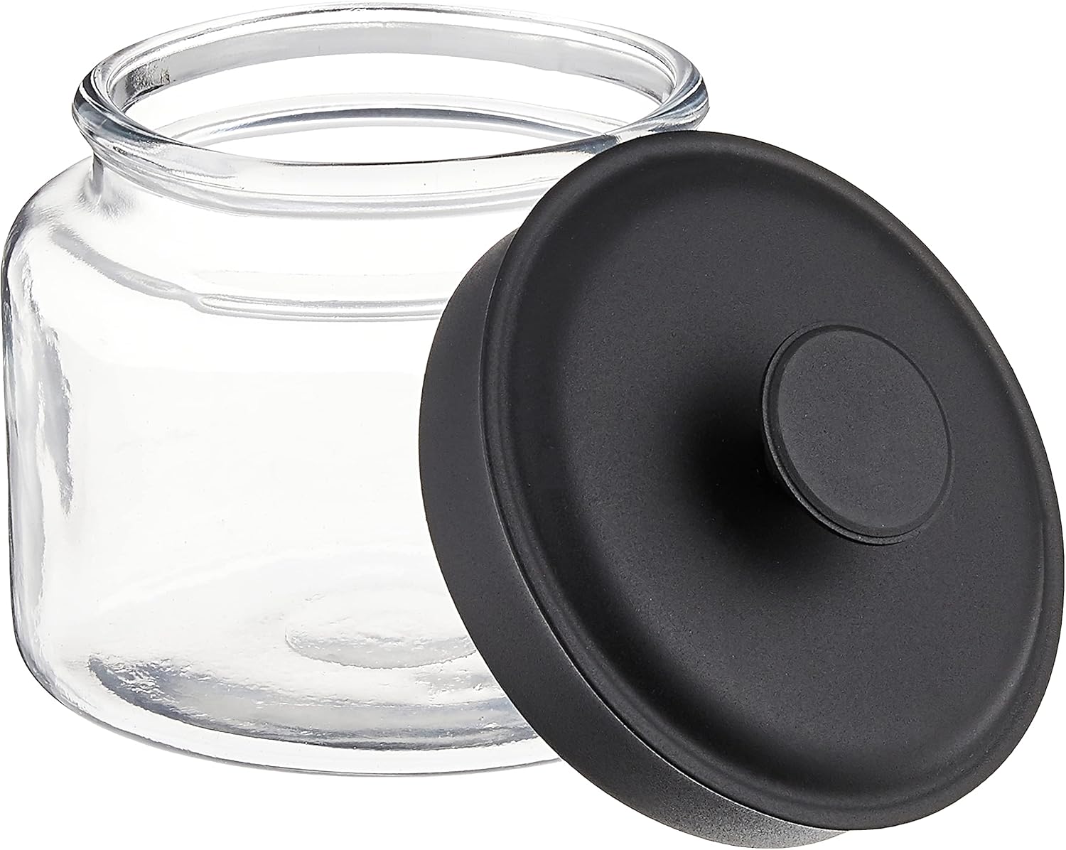 Set of 4 Anchor Hocking Montana Glass Jars with Fresh Sealed Black Metal Lids, 48 oz