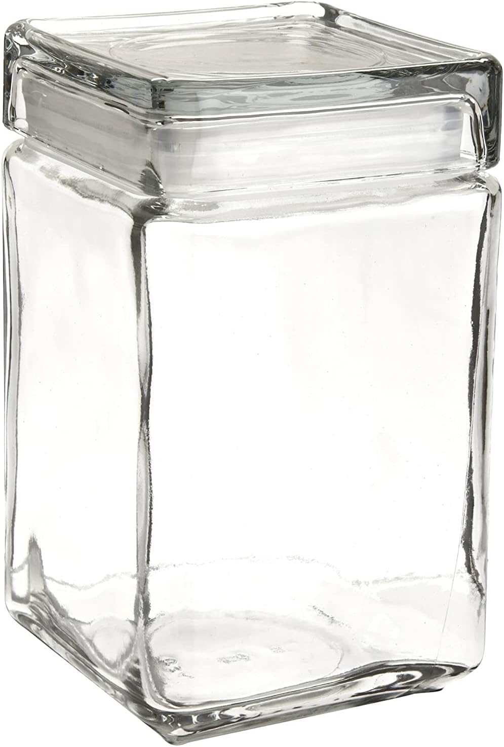 Set of 4 Anchor Hocking Oneida 85588R Stackable Square Glass Jars with Glass Lids, 1.5 qt, Clear