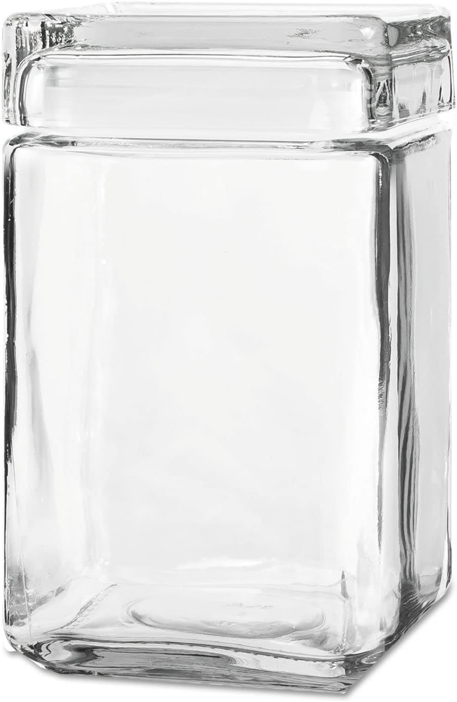 Set of 4 Anchor Hocking Oneida 85588R Stackable Square Glass Jars with Glass Lids, 1.5 qt, Clear