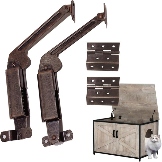 Set of 4 ANTEISI Antique Bronze Lid Support Hinges with Three Folding Hardware - Rustic Bronze Hinge Kit
