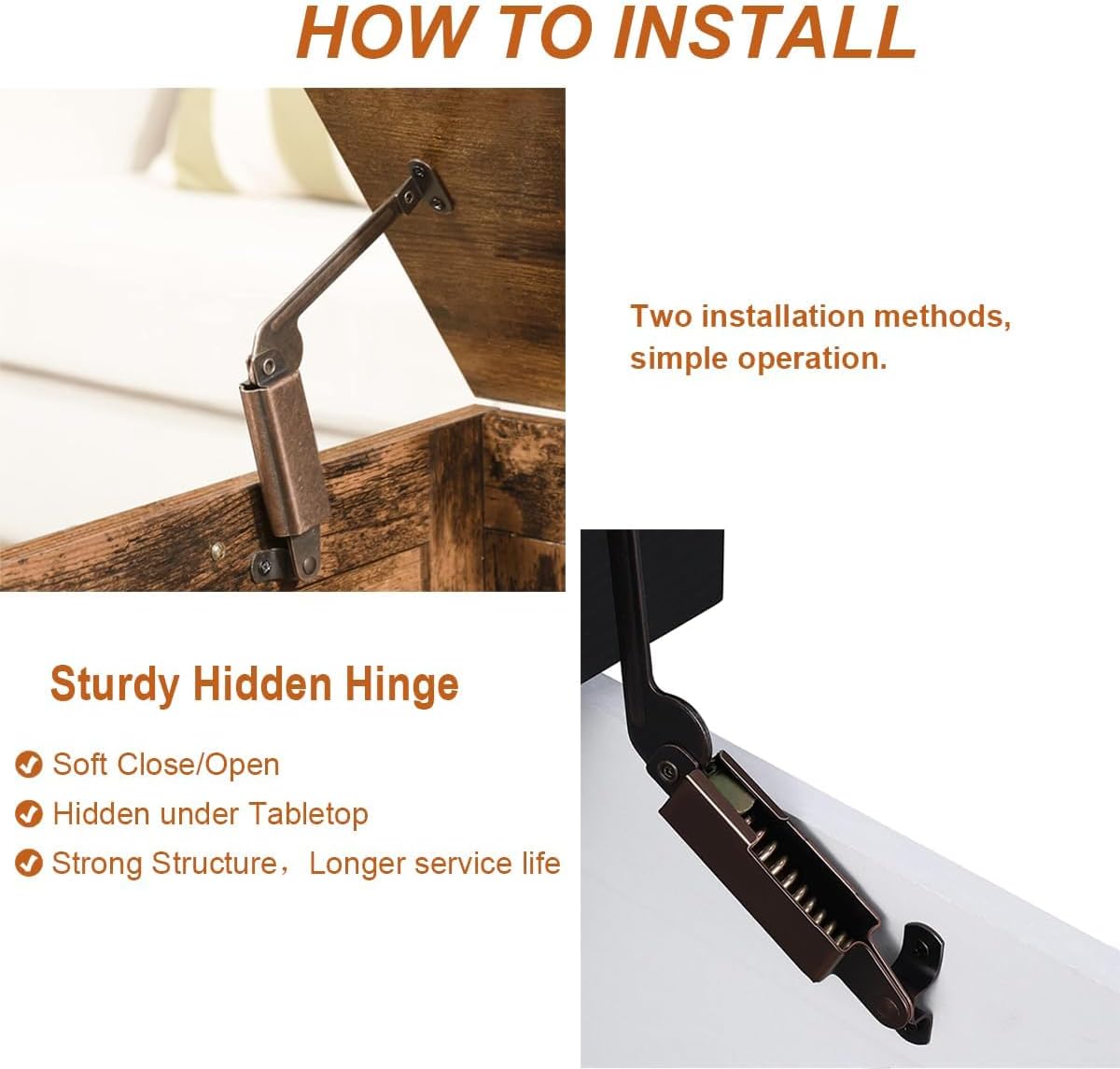 Set of 4 ANTEISI Antique Bronze Lid Support Hinges with Three Folding Hardware - Rustic Bronze Hinge Kit