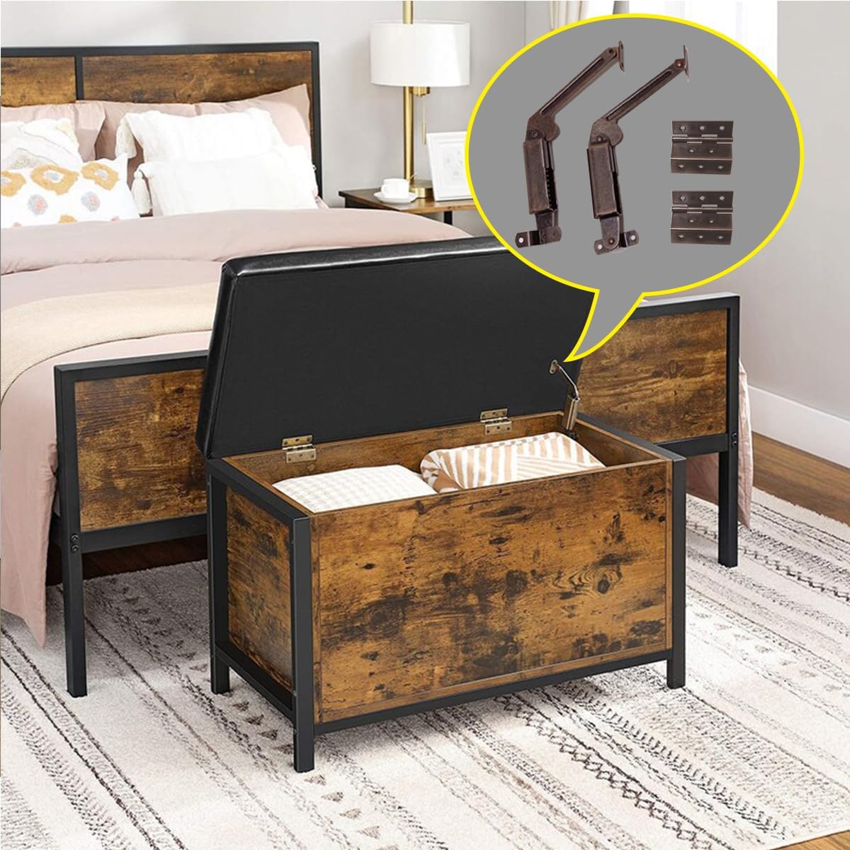 Set of 4 ANTEISI Antique Bronze Lid Support Hinges with Three Folding Hardware - Rustic Bronze Hinge Kit