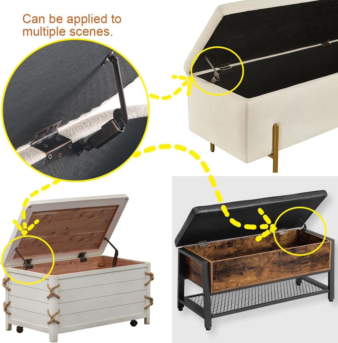 Set of 4 ANTEISI Antique Bronze Lid Support Hinges with Three Folding Hardware - Rustic Bronze Hinge Kit