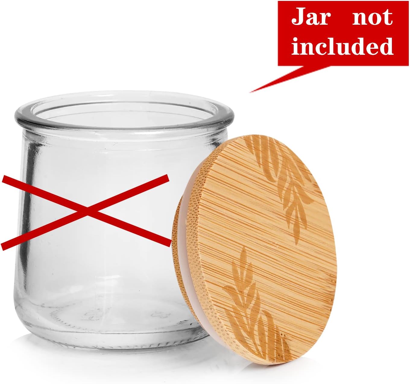 Set of 4 Bamboo Mason Life Oui Yogurt Jar Lids with Silicone Sealing Rings - Leaves Pattern Wooden Lids for 5 Oz Jars