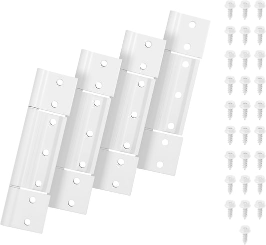 Set of 4 BANLIN White Aluminum Storm Door Hinges with Grooved Center - 1/8 inch, Compatible with Most Screen Doors