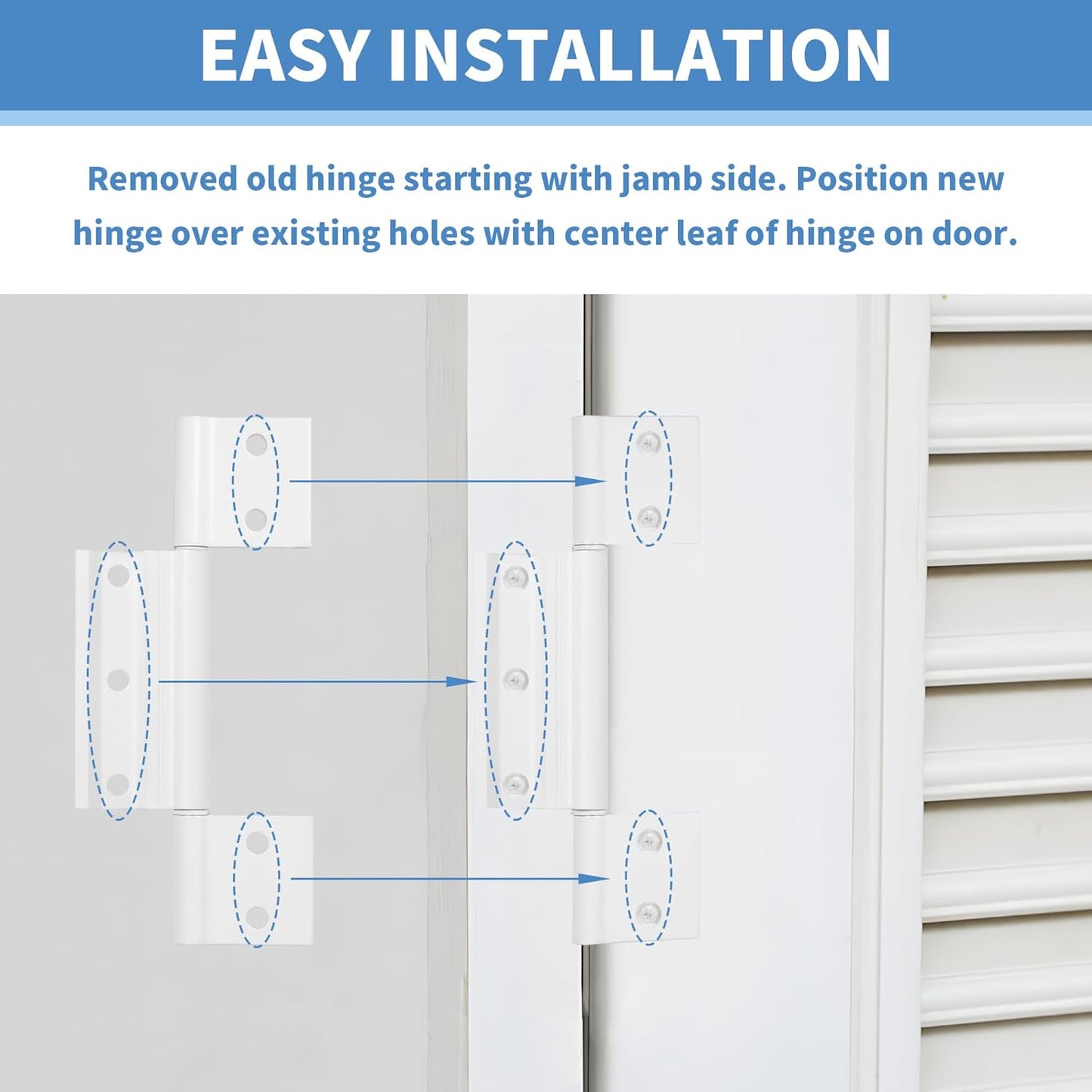 Set of 4 BANLIN White Aluminum Storm Door Hinges with Grooved Center - 1/8 inch, Compatible with Most Screen Doors