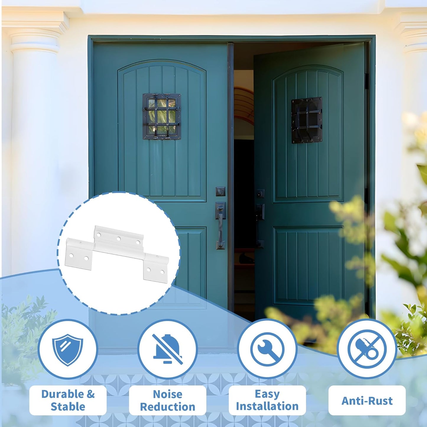 Set of 4 BANLIN White Aluminum Storm Door Hinges with Grooved Center - 1/8 inch, Compatible with Most Screen Doors