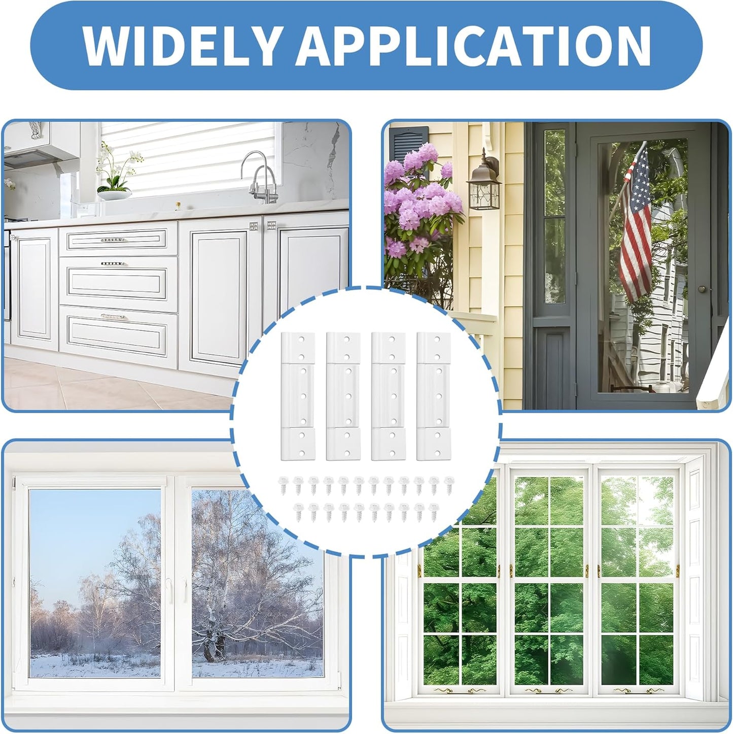 Set of 4 BANLIN White Aluminum Storm Door Hinges with Grooved Center - 1/8 inch, Compatible with Most Screen Doors