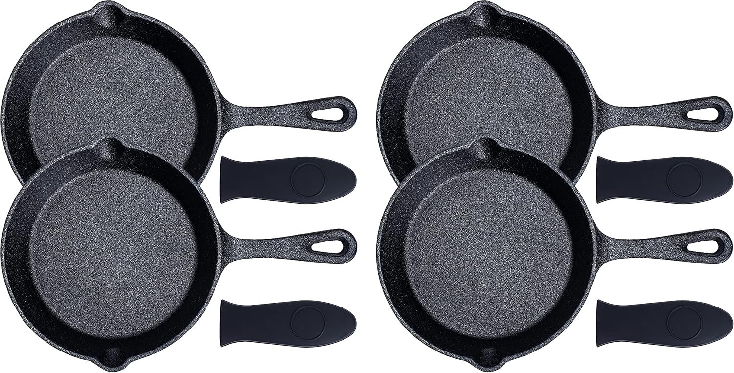 Set of 4 Bruntmor 6-Inch Pre-Seasoned Cast Iron Frying Pans - Oven Safe Skillet, Grill Pan, Nonstick Cookware for Casserole Dish