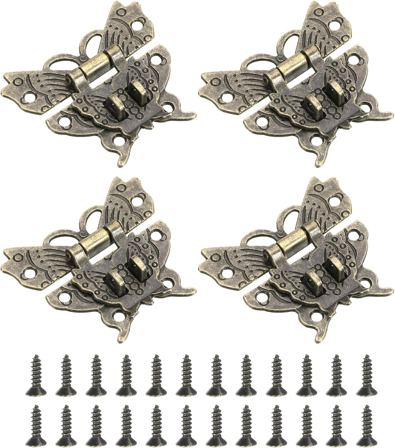 Set of 4 Butterfly Decorative Retro Box Toggle Latches - 51 x 60mm - Double Padlock Holes - Bronze - Screws Included