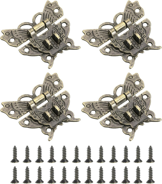Set of 4 Butterfly Decorative Retro Box Toggle Latches - 51 x 60mm - Double Padlock Holes - Bronze - Screws Included