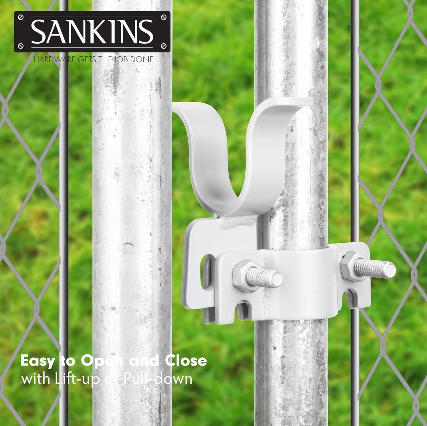 Set of 4 Chain Link Fence Gate Fork Latch Kit with Bolts, Nuts, and Padlock Hole - 1-3/8" x 1-3/8" Silver Gate Frames Latch for Fences, Kennels, Runs