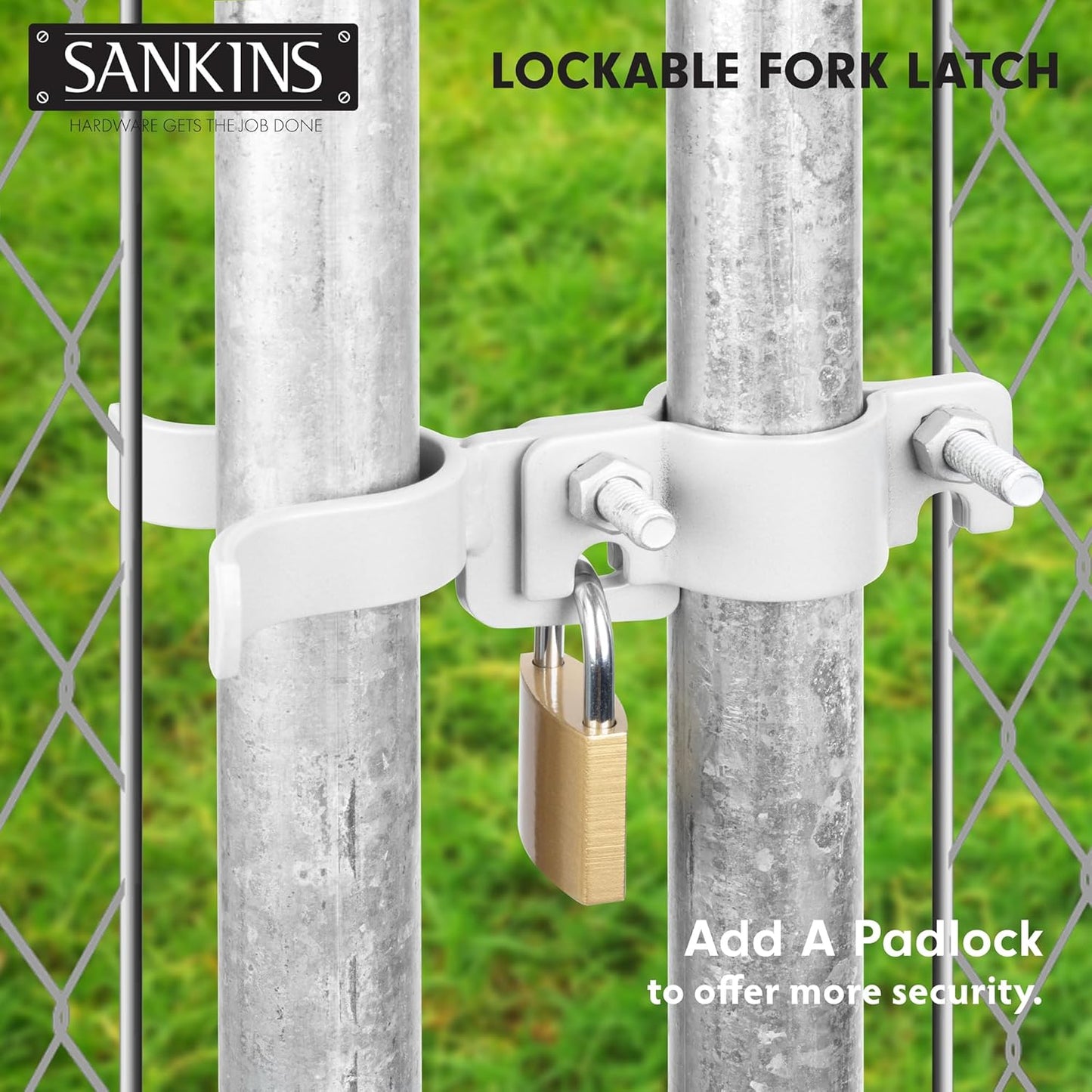 Set of 4 Chain Link Fence Gate Fork Latch Kit with Bolts, Nuts, and Padlock Hole - 1-3/8" x 1-3/8" Silver Gate Frames Latch for Fences, Kennels, Runs